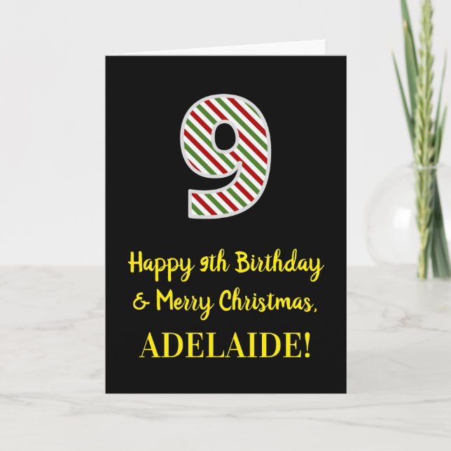 Happy 9th Birthday & Merry Christmas, Custom Name Card (Front)
