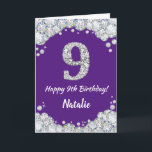 Happy 9th Birthday Purple and Silver Glitter Card<br><div class="desc">Happy 9th Birthday Purple and Silver Glitter Card with personalized name. For further customization,  please click the "Customize it" button and use our design tool to modify this template.</div>
