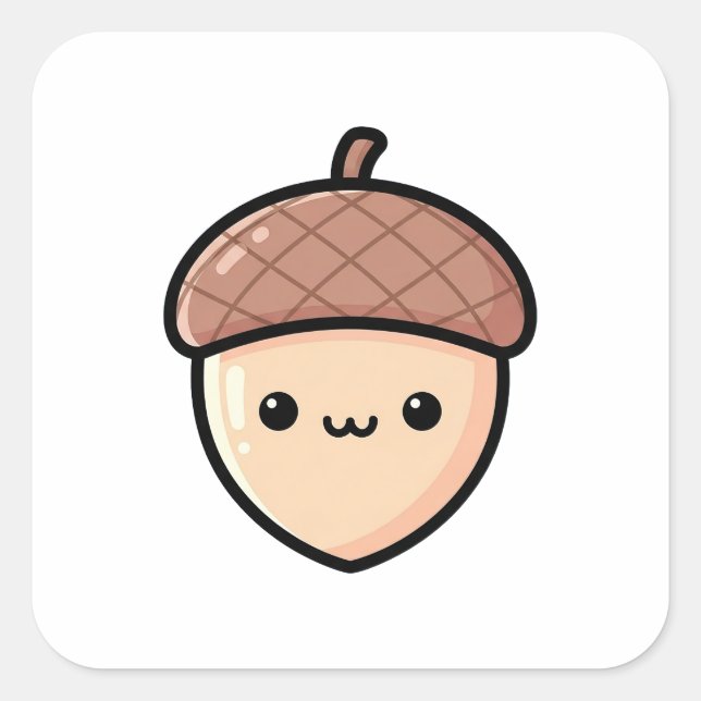 Happy Acorn – Cute Kawaii Illustration Square Sticker (Front)