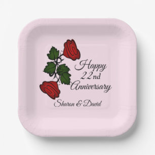 Happy add date Anniversary Red Rose Paper Plate