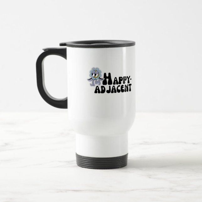 Happy-Adjacent Sticker Travel Mug (Left)
