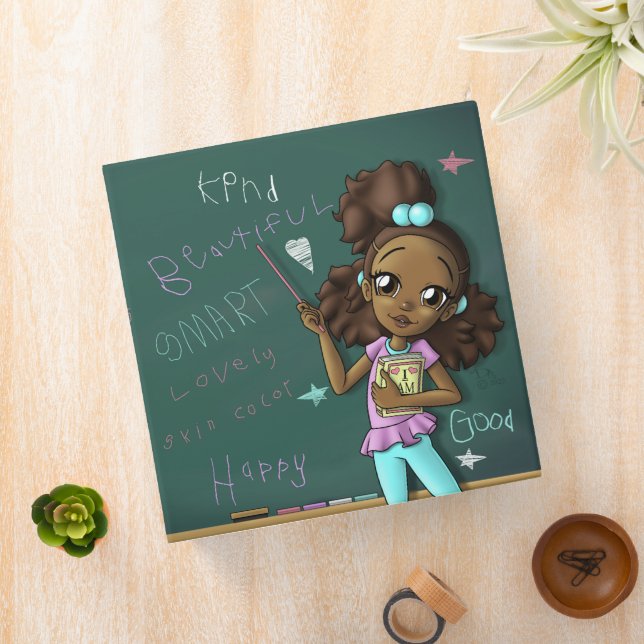 Happy African American Girl Hearts and Stars Binder (In Situ)