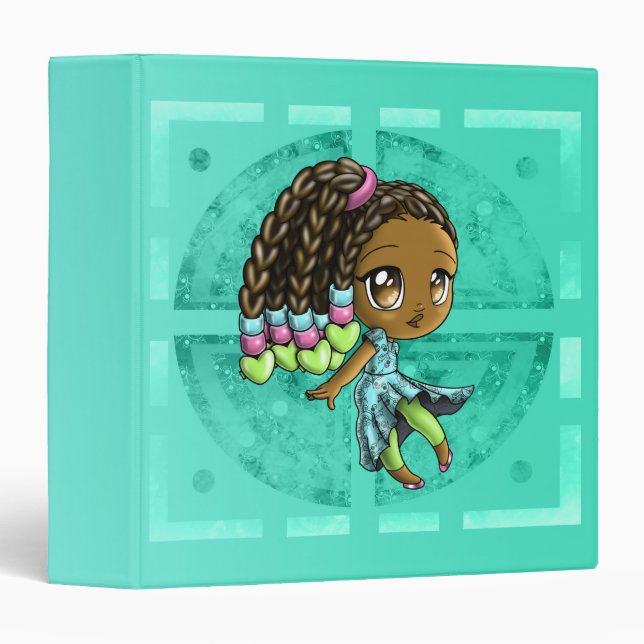 Happy African American Girl Turquoise Binder (Front/Spine)