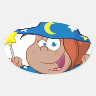 Happy African American Wizard Girl Oval Sticker