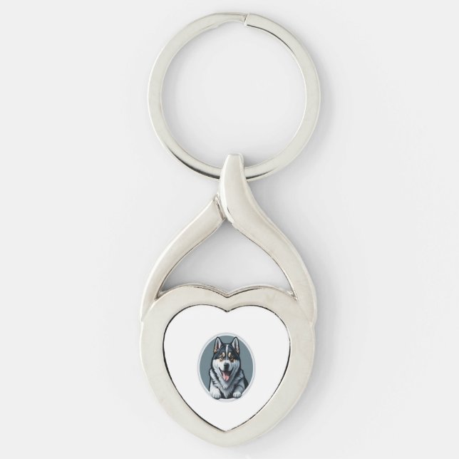 happy Alaskan Malamute Puppy  Keychain (Front)