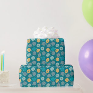 Happy Alien Faces Teal Wrapping Paper