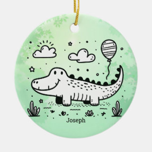 Happy Alligator with Balloon - Cute Nursery Art Ceramic Ornament