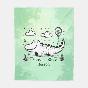 Happy Alligator with Balloon - Cute Nursery Art Fleece Blanket