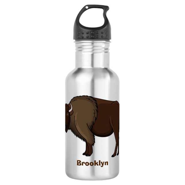 Happy American bison buffalo illustration  532 Ml Water Bottle (Front)