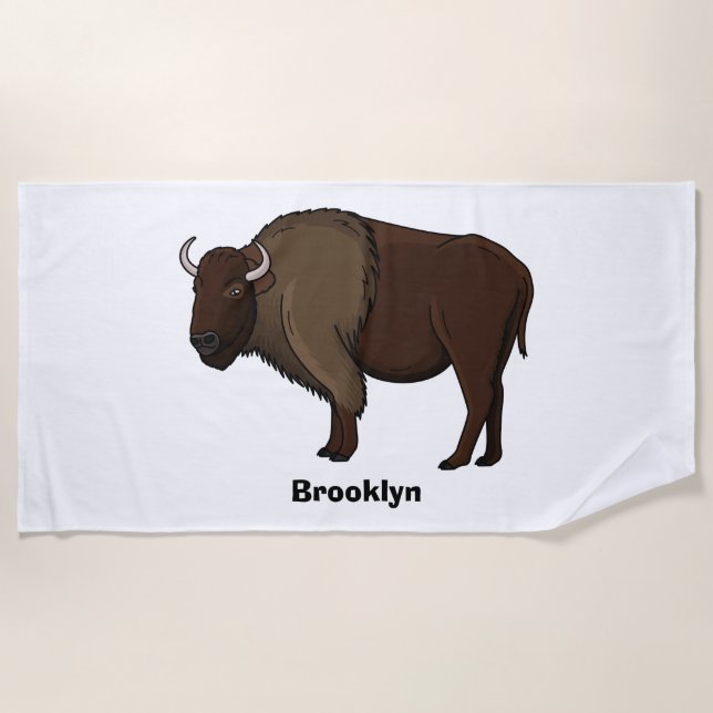 Happy American bison buffalo illustration  Beach Towel (Front)