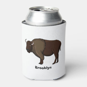 Happy American bison buffalo illustration Can Cooler