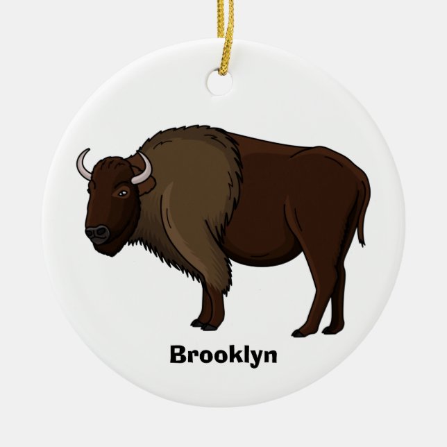 Happy American bison buffalo illustration  Ceramic Ornament (Front)