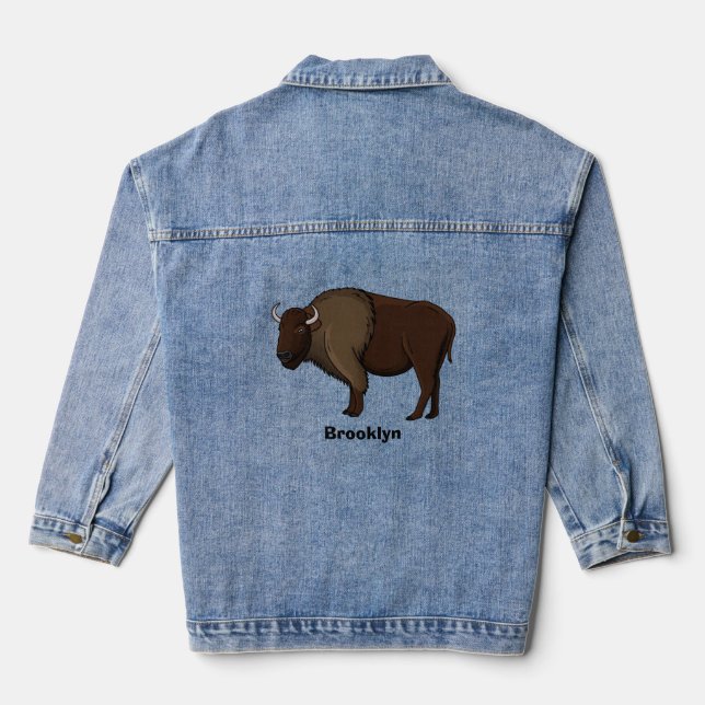 Happy American bison buffalo illustration Denim Jacket (Back)