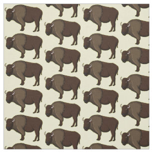 Happy American bison buffalo illustration Fabric