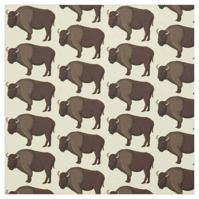 Happy American bison buffalo illustration Fabric (Swatch)