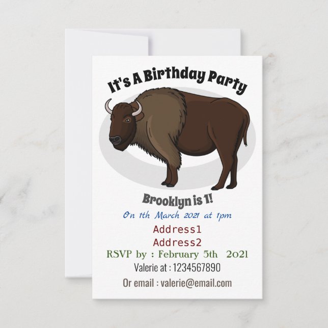 Happy American bison buffalo illustration Invitation (Front)