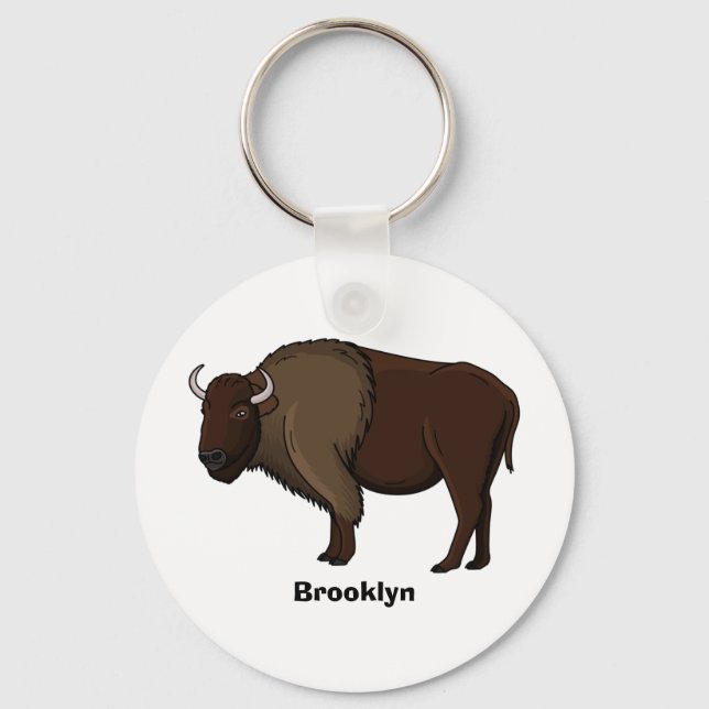 Happy American bison buffalo illustration Keychain (Front)