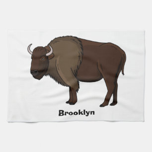 Happy American bison buffalo illustration Kitchen Towel