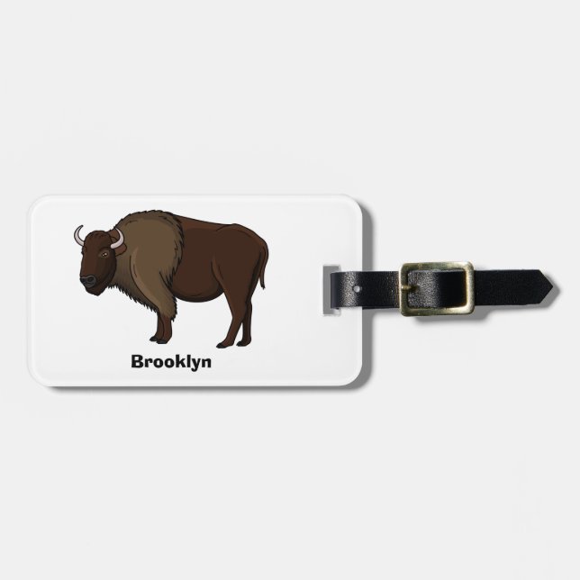 Happy American bison buffalo illustration Luggage Tag (Front Horizontal)