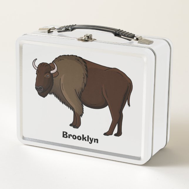 Happy American bison buffalo illustration  Metal Lunch Box (Front)