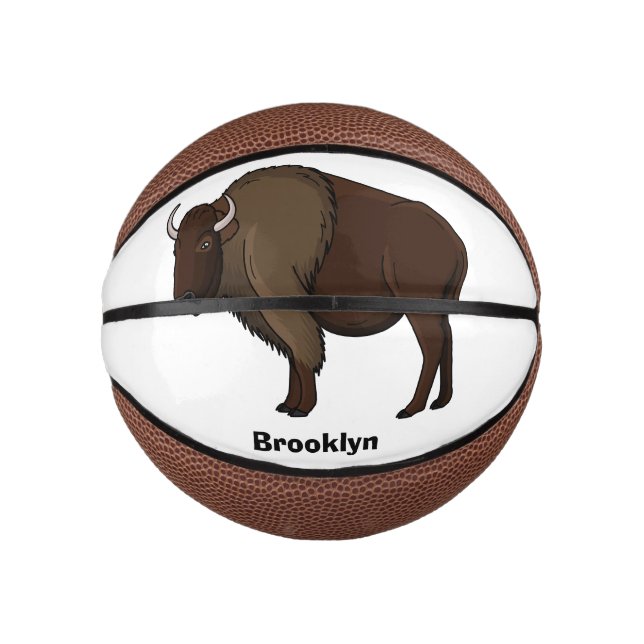 Happy American bison buffalo illustration Mini Basketball (Front)