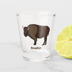 Happy American bison buffalo illustration  Shot Glass