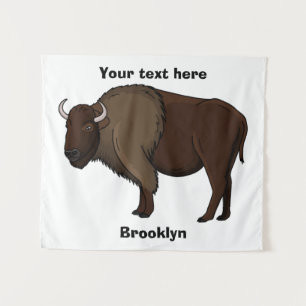 Happy American bison buffalo illustration Tapestry