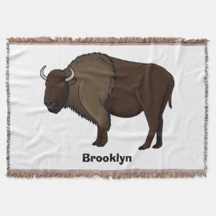Happy American bison buffalo illustration Throw Blanket