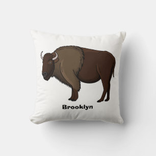 Happy American bison buffalo illustration Throw Pillow