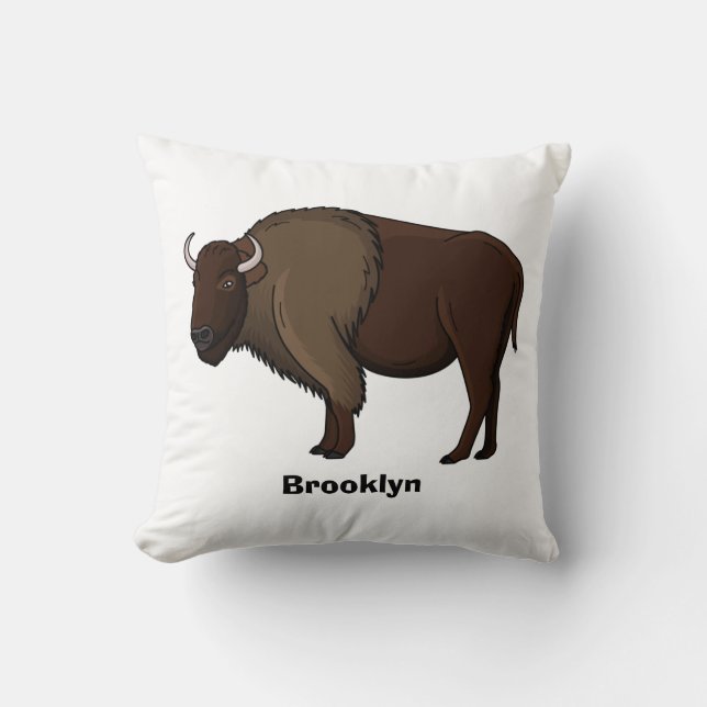 Happy American bison buffalo illustration Throw Pillow (Front)
