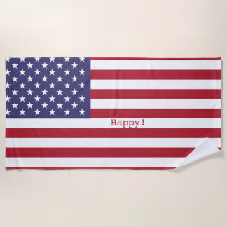 Happy! American USA Flag 4th of July Personalize Beach Towel