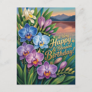Happy and Blessed Birthday Orchid Greeting Postcard
