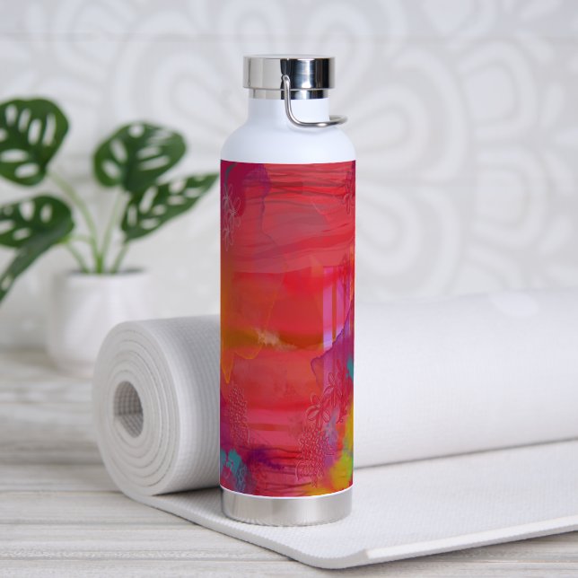 Happy and Bright Colorful Mixed Media Water Bottle (Yoga (Rotated))