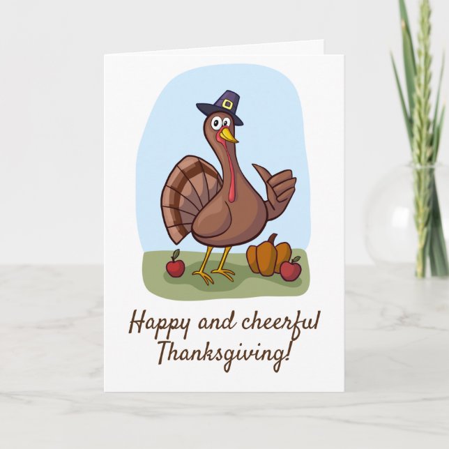 Happy And Cheerful Thanksgiving Thank You Card (Front)
