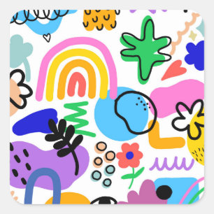 Happy and colorful abstract designs square sticker