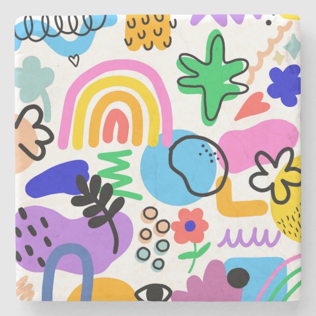 Happy and colorful abstract designs stone coaster (Front)