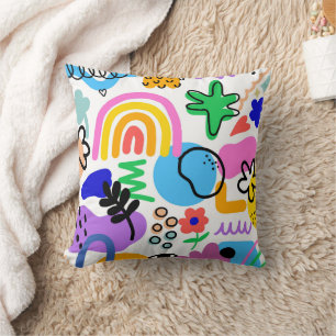 Happy and colorful abstract designs throw pillow