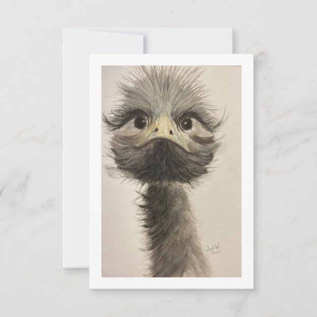 Happy and Confident Emu Note Card/Thank you Card (Front)