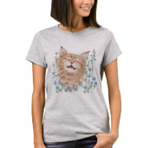 Happy and contented ginger cat in forget-me-nots