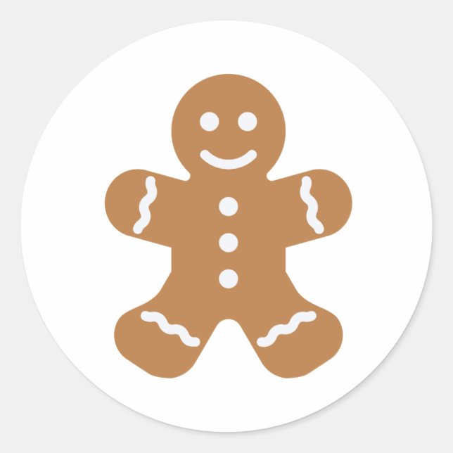 Happy and Cute Gingerbread Man Classic Round Sticker (Front)
