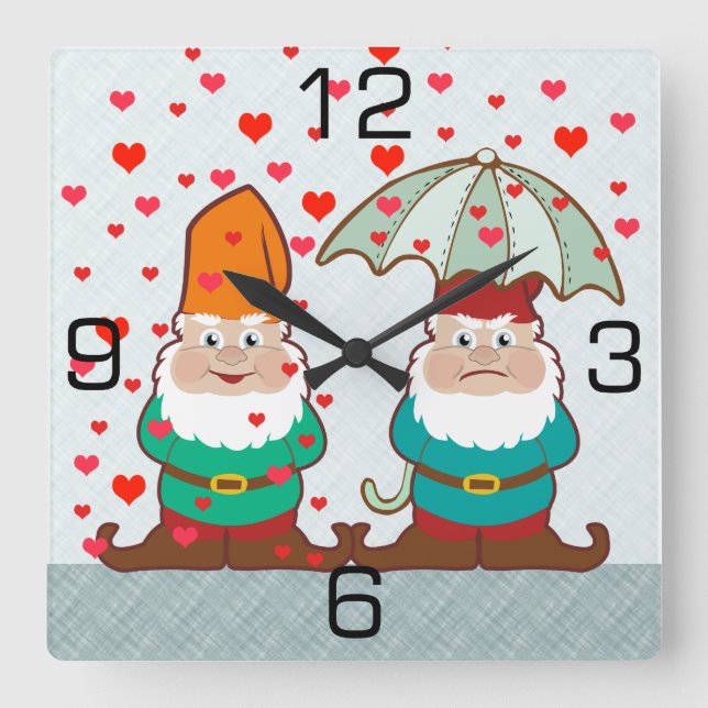 Happy and Grumpy Gnomes Square Wall Clock (Front)