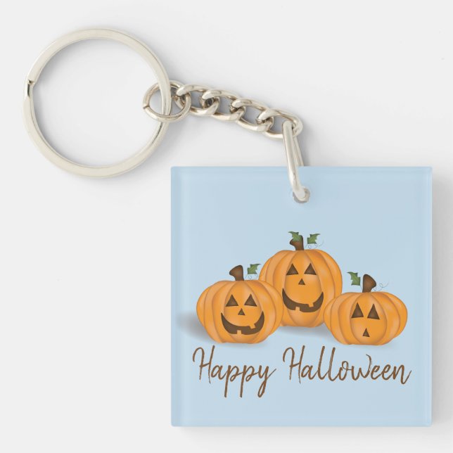 Happy and Smiling Jack O Lanterns Keychain (Front)