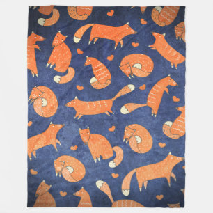 Happy animal fox pattern fleece blanket