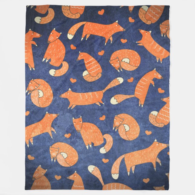 Happy animal fox pattern fleece blanket (Front)