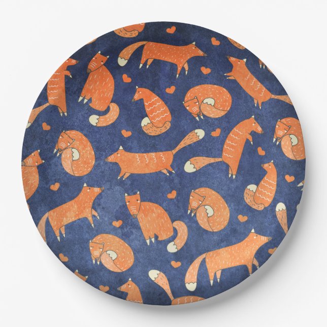 Happy animal fox pattern paper plate (Front)