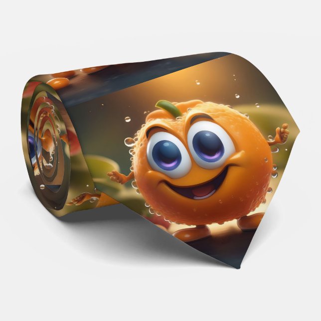 Happy Animated 3d Orange, Greengrocer Necktie (Rolled)