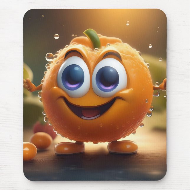 Happy Animated 3d Orange,  Mouse Pad (Front)