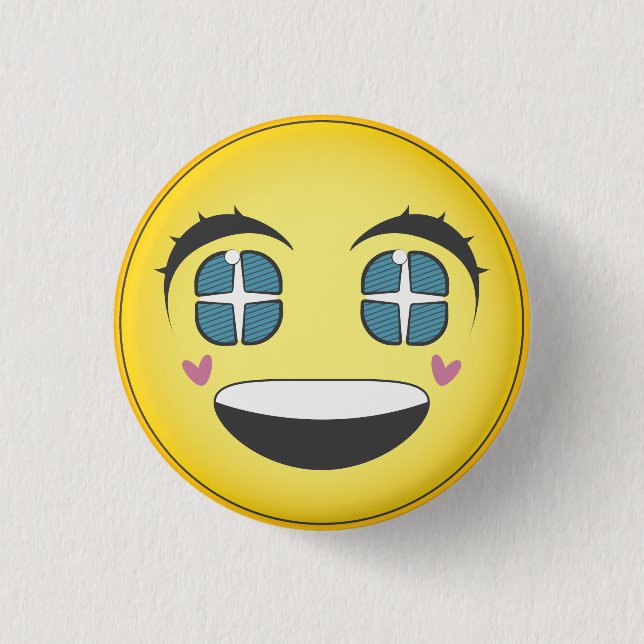 Happy anime face 1 inch round button (Front)