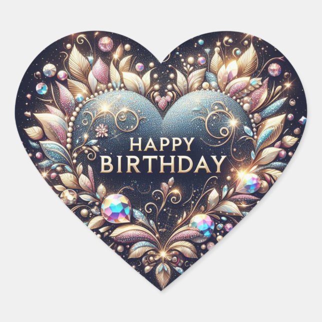Happy anniversaire autocollant : forme du coeur (Devant)
