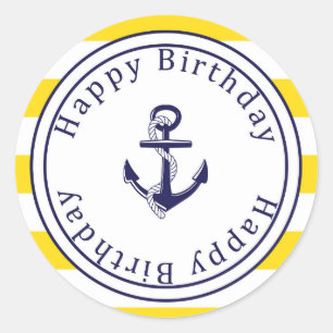 Happy Anniversaire autocollant - Jaune nautique - 